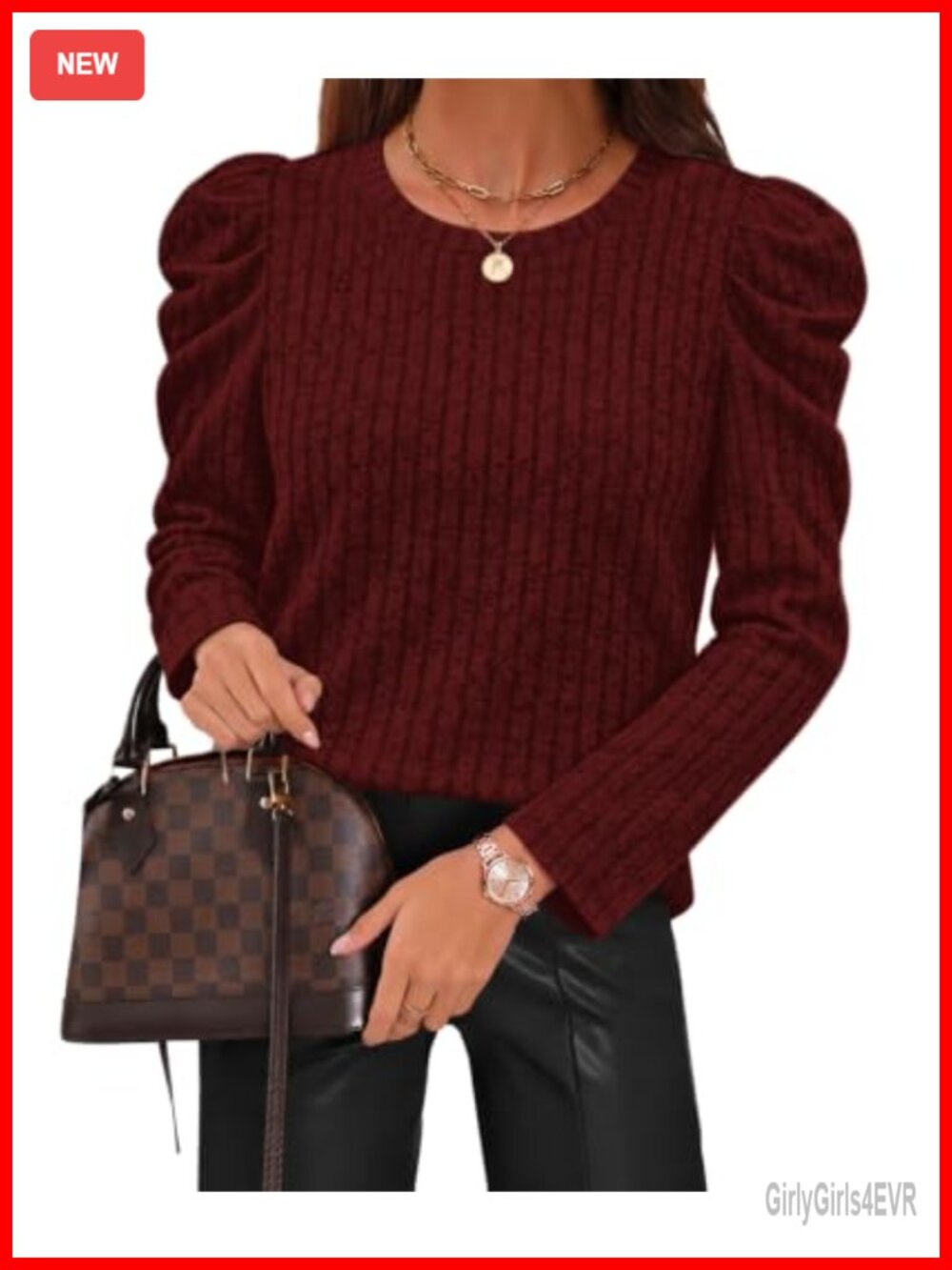 Womens Puff Long Sleeve Tunic Top Lightweight Crew Neck Pullover